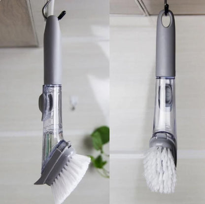 Liquid Cleaning Brush Kitchen Bowl Scrubber Cleaning Sponge Long Handle Dispenser Cleaner Tool